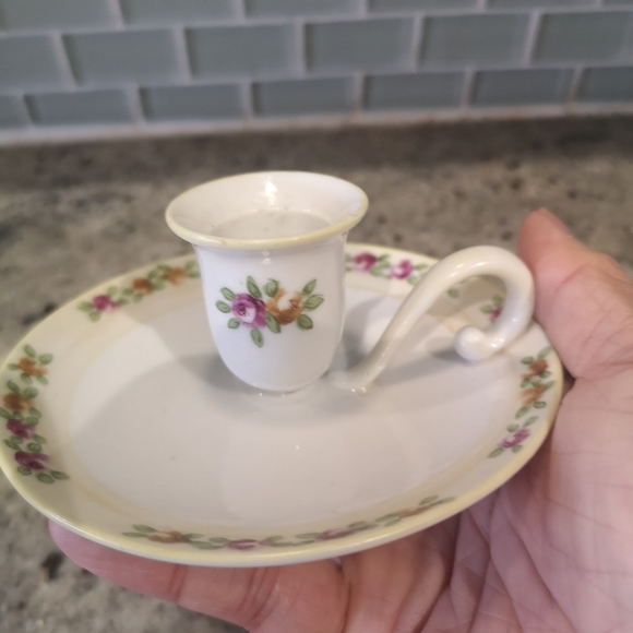 Vintage Nippon (Japan) 4.5" Handed Painted Porcelain Handled Candlestick Holder - Picture 8 of 8